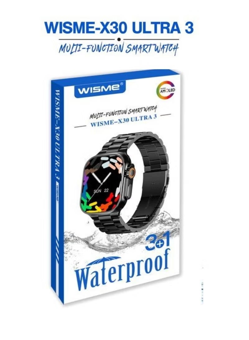 WISME-X30 ULTRA 3 Multi-Function Waterproof Smartwatch With 3 Pair Straps and Charging Cable Designed for Ladies and Gents - Image 1